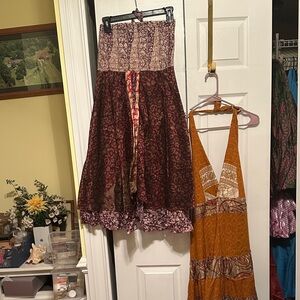 Elegant Maroon and Cream High-Low Women's Skirt